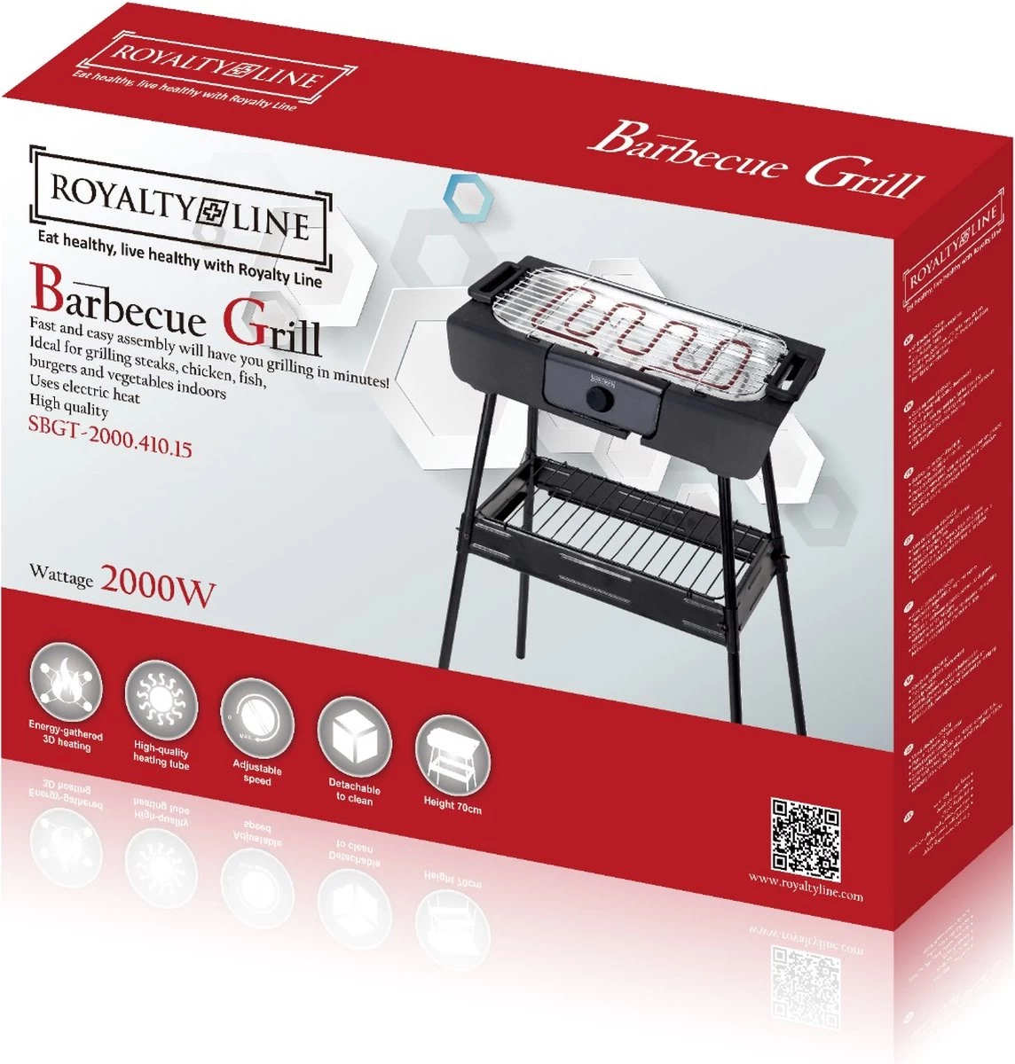 Royalty Line Elektrische Barbecue - Indoor En Outdoor BBQ - Tafelgrill - Elektrische Grill - Grill Oppervlak 40x24 Cm - 2000W - Met Stand - Zwart - Afbeelding 5