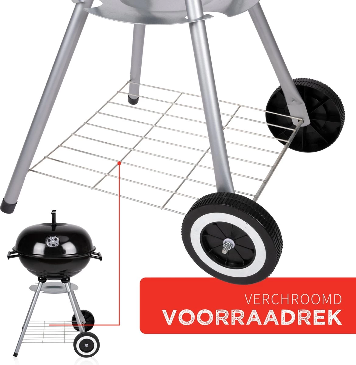 BBQ Collection Houtskoolbarbecue - Kogelbarbecue 45 X 60 Centimeter - Ronde Barbecue - Barbecue Op Wielen - Zwart - Metaal - Afbeelding 9