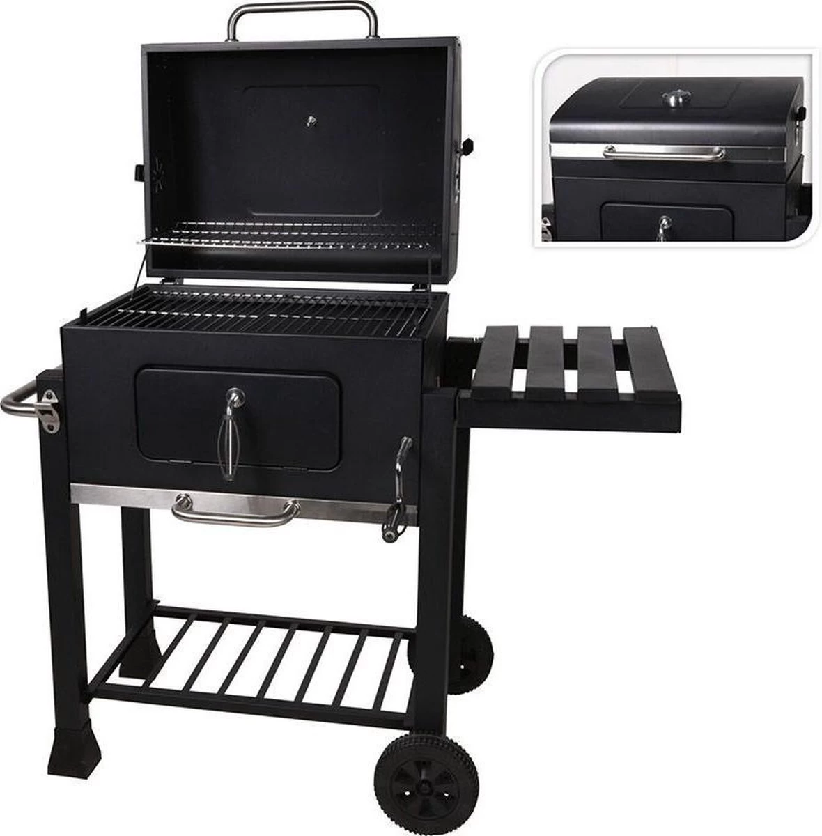 Houtskool BBQ Op Wielen + Tafel | Mat Zwart - X86000060 - Afbeelding 4