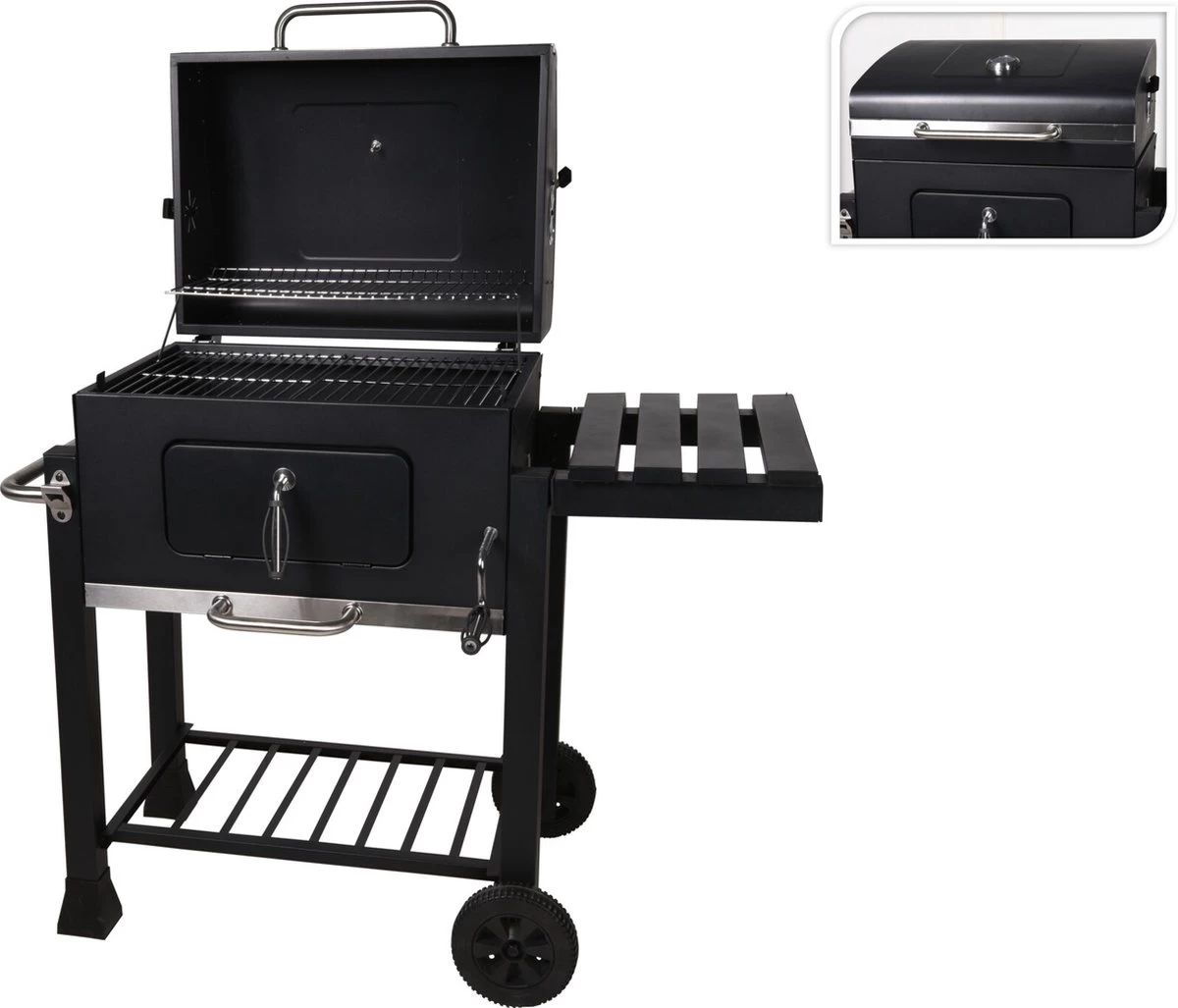 Houtskool BBQ Op Wielen + Tafel | Mat Zwart - X86000060 - Afbeelding 2