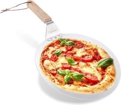 Nowad Pizzaschep RVS Rond Voor BBQ En Oven - 30,5 Cm - Pizzaspatel - Taartschep - Houten Handvat - Ophangbaar - Rond - Vaatwasbestendig - Keukenaccessoires
