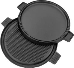 Chefs Cuisine Gietijzeren Grillpan - Grillpan Gietijzer - Gietijzer Bbq Grillpan - Gietijzeren Grillplaat - Pizzasteen - Plancha Gietijzer - Gietijzeren Bakplaat - Rond 36 Cm - Dubbelzijdig