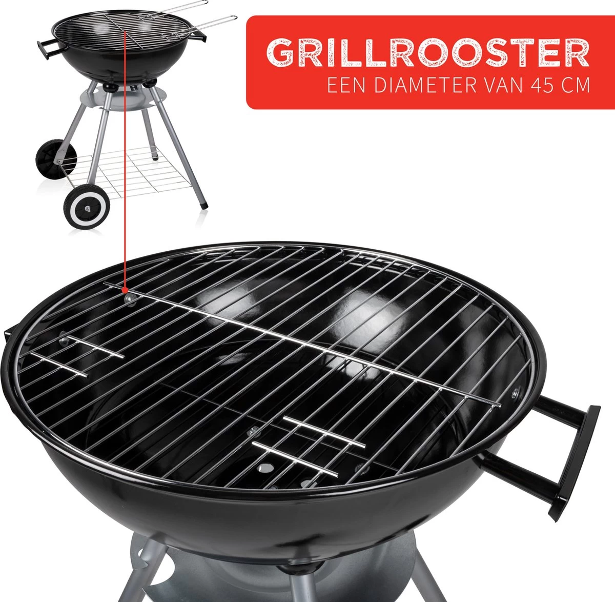 BBQ Collection Houtskoolbarbecue - Kogelbarbecue 45 X 60 Centimeter - Ronde Barbecue - Barbecue Op Wielen - Zwart - Metaal - Afbeelding 13