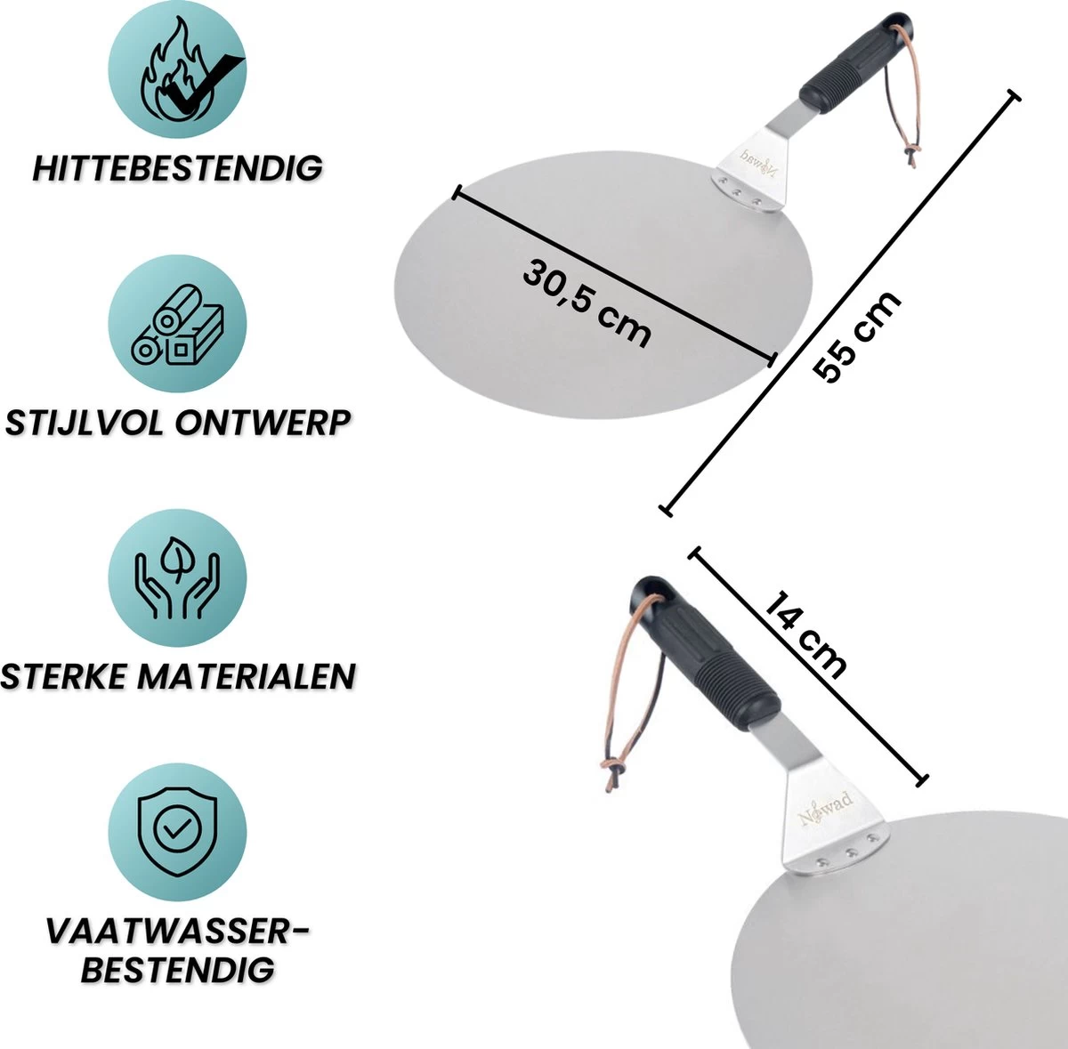 Nowad Pizzaschep RVS Rond - 30,5 Cm - PVC Handvat - Afbeelding 8