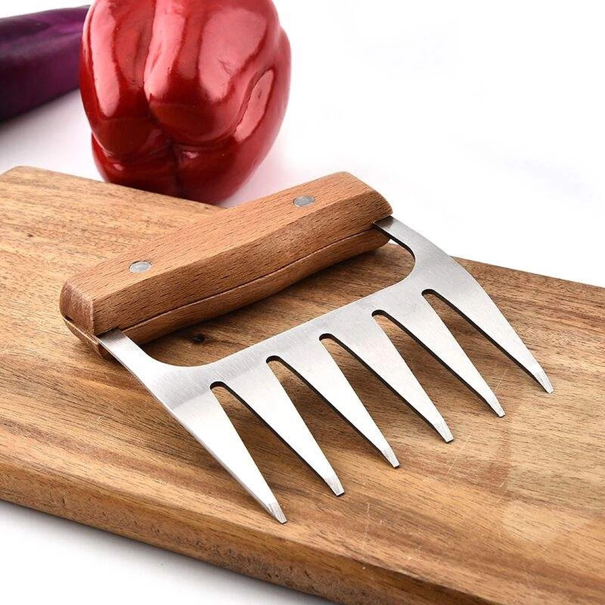 GrillX Luxe Vleesklauwen - Houten Handvat - RVS Meat Claws - Vleesshredder - Pulled Pork, Chicken - BBQ Accesoires - Afbeelding 2