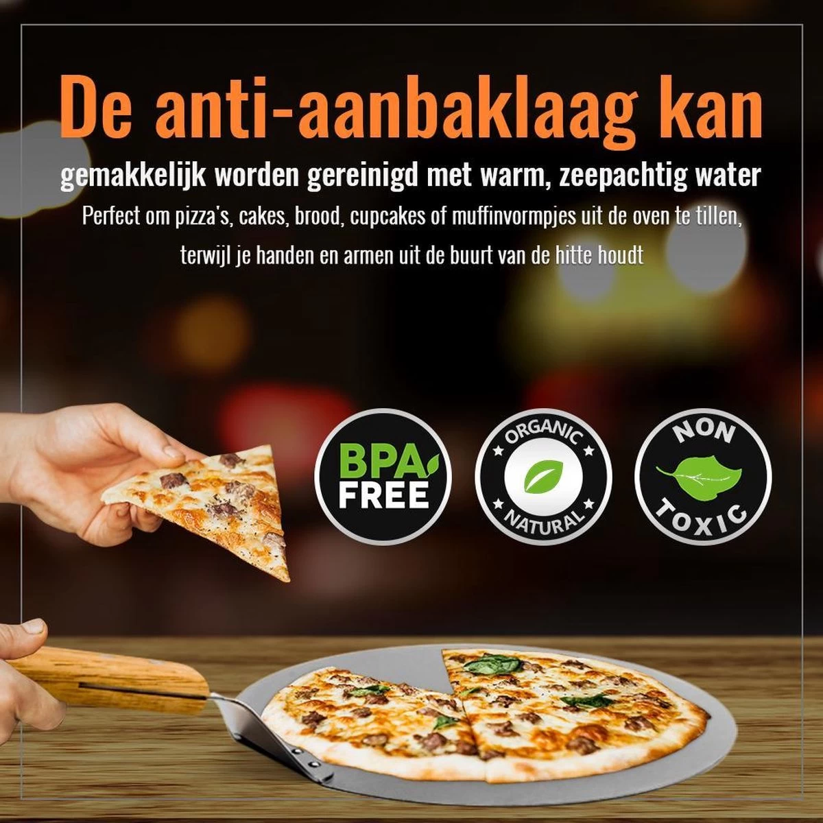 Inpro Pizzaschep RVS - Rond - Voor BBQ En Oven - Pizzaspatel - Taartschep - Houten Handvat - BBQ Gereedschap - Keukengerei - 30 Cm Diameter - Spatel - Afbeelding 3