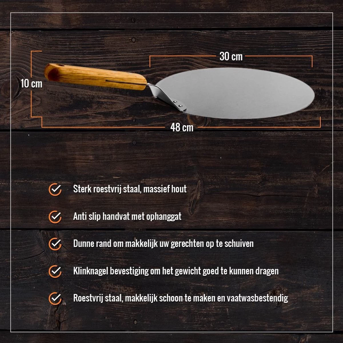 Inpro Pizzaschep RVS - Rond - Voor BBQ En Oven - Pizzaspatel - Taartschep - Houten Handvat - BBQ Gereedschap - Keukengerei - 30 Cm Diameter - Spatel - Afbeelding 9