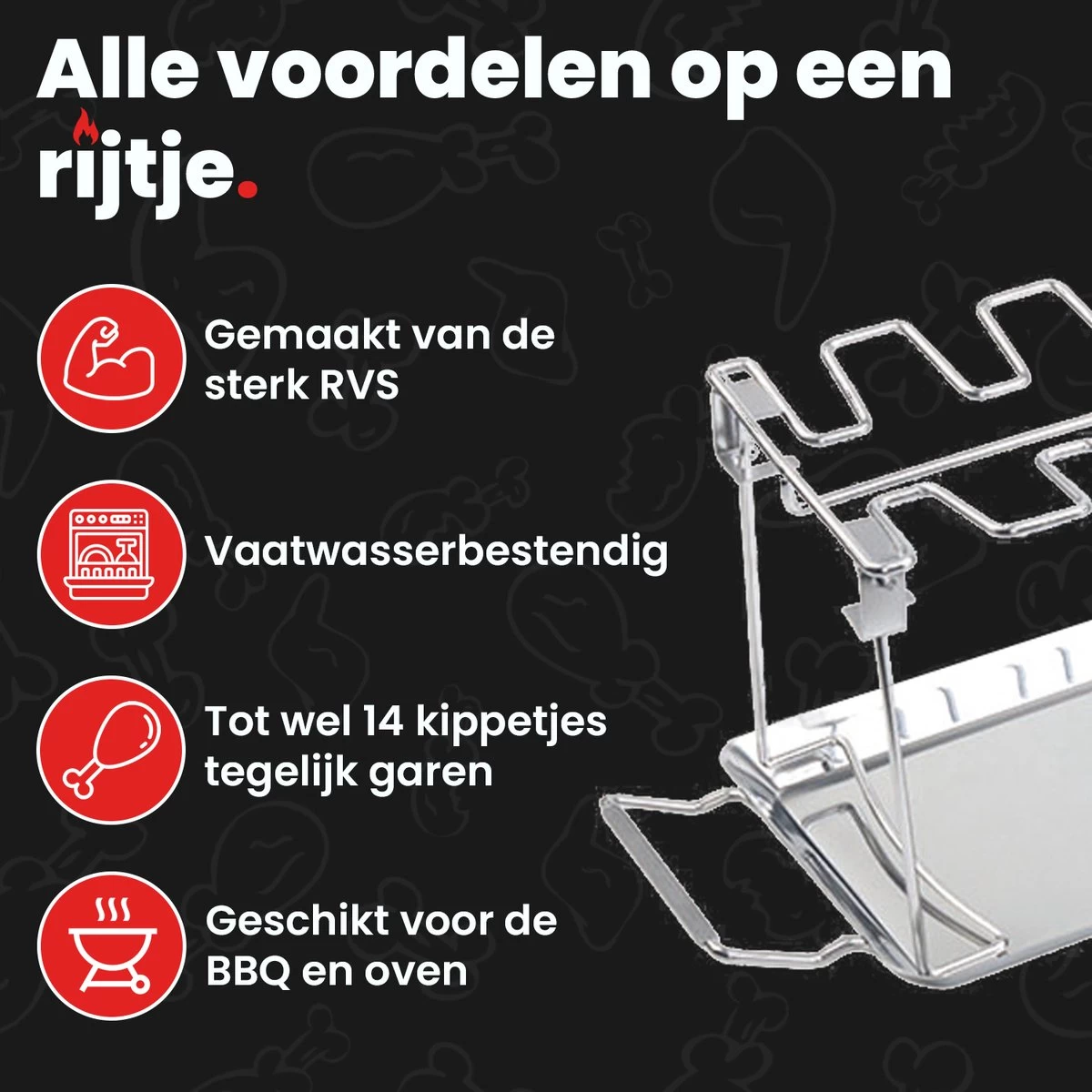 GrillX Kippenvleugelhouder - Kiphouder Voor BBQ & Oven - RVS - BBQ Accesoires - Afbeelding 2