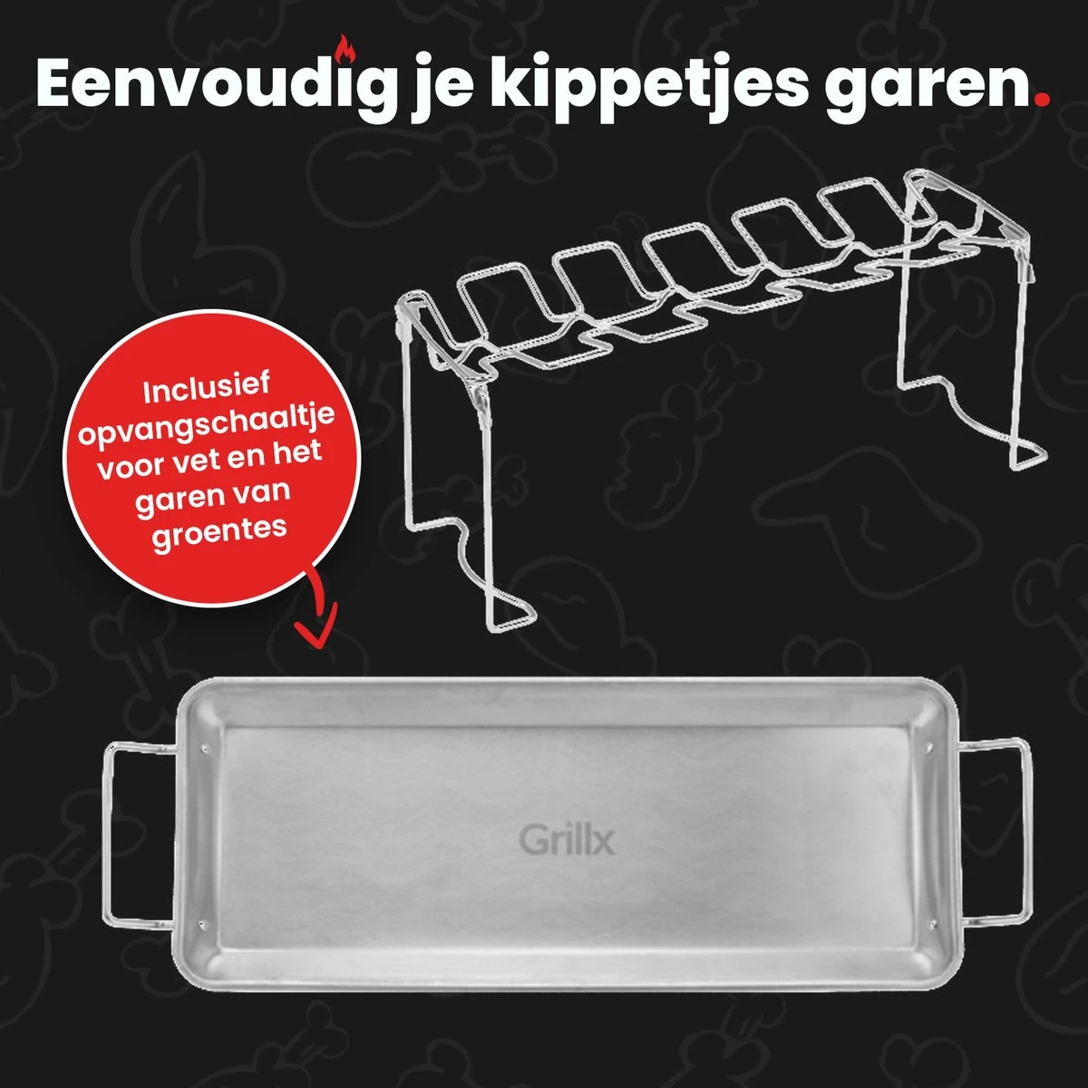 GrillX Kippenvleugelhouder - Kiphouder Voor BBQ & Oven - RVS - BBQ Accesoires - Afbeelding 4