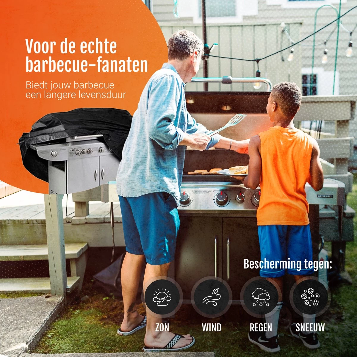 GrillX Barbecue Hoes - 170 X 61 X 117cm - BBQ Hoes Waterdicht - Beschermhoes Inclusief Trekkoord - BBQ Accesoires - Afbeelding 2