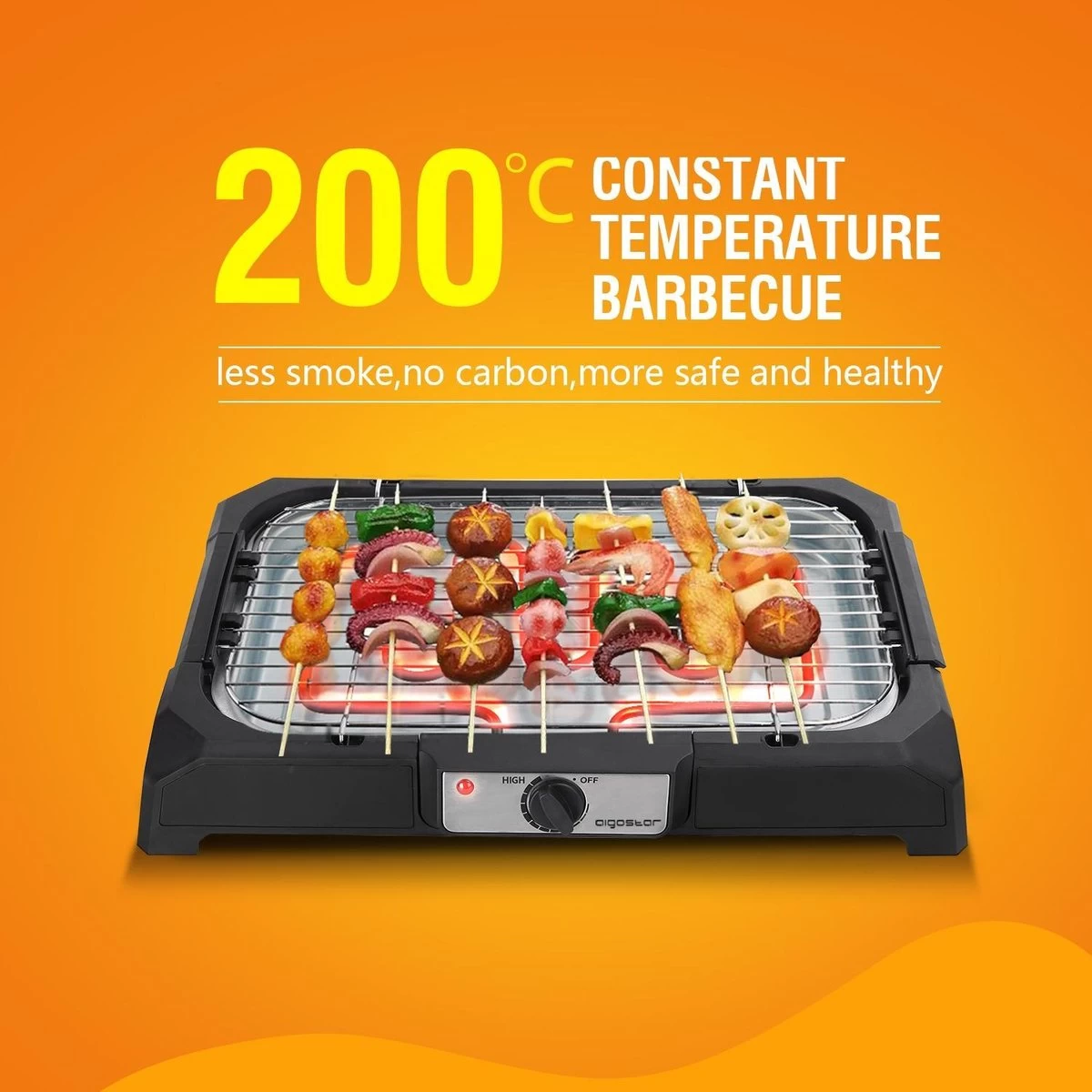 Aigostar Lava 30LDQ - Elektrische Grill - BBQ - Tafel Barbecue - Grilloppervlakte 41 X 24 Cm - 2000 Watt - Afbeelding 5