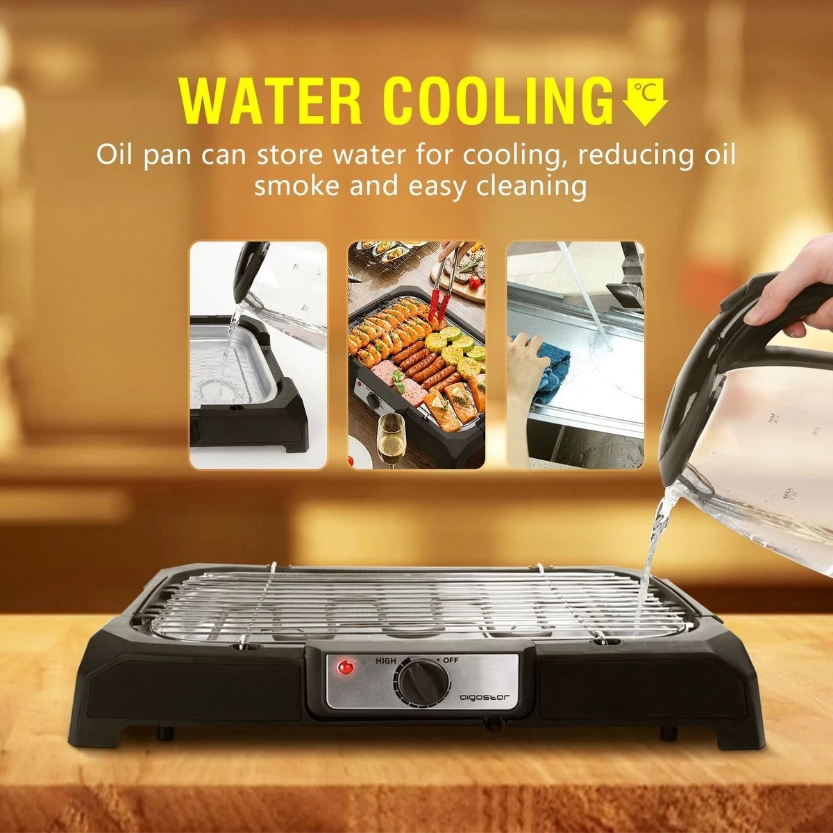 Aigostar Lava 30LDQ - Elektrische Grill - BBQ - Tafel Barbecue - Grilloppervlakte 41 X 24 Cm - 2000 Watt - Afbeelding 6